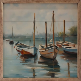 Boats On Pier Wood Framed Print 