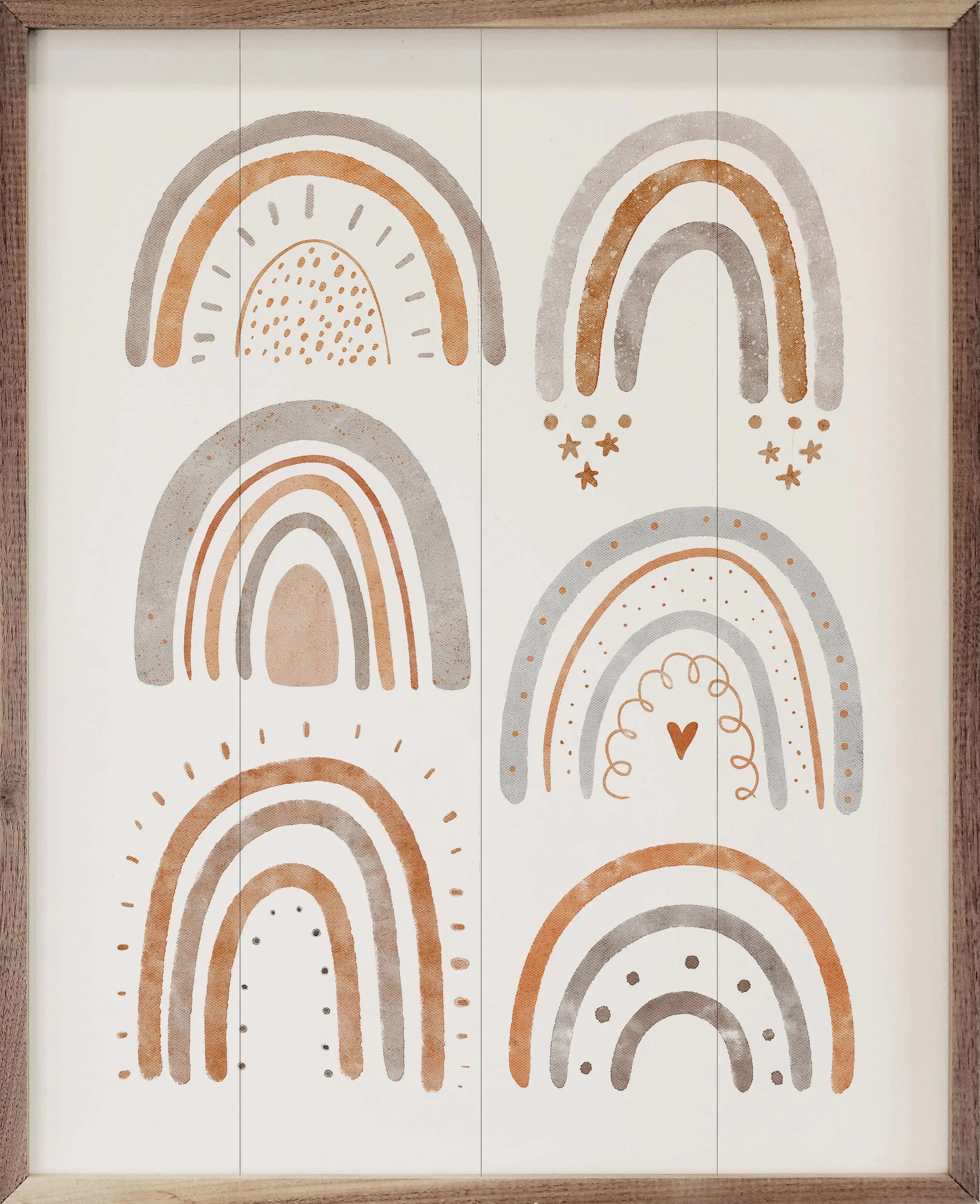 Boho Watercolor Multiple Rainbows Wood Framed Print