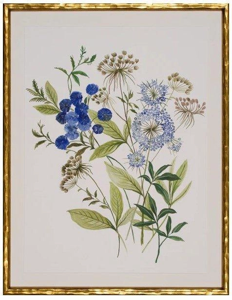 Botana I Blue Floral Giclee Gold Framed Wall Art 