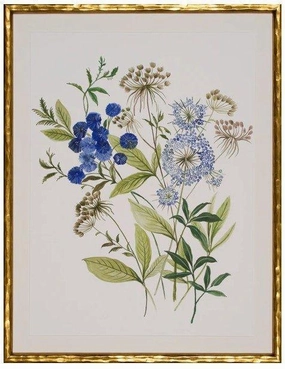 Botana I Blue Floral Giclee Gold Framed Wall Art 