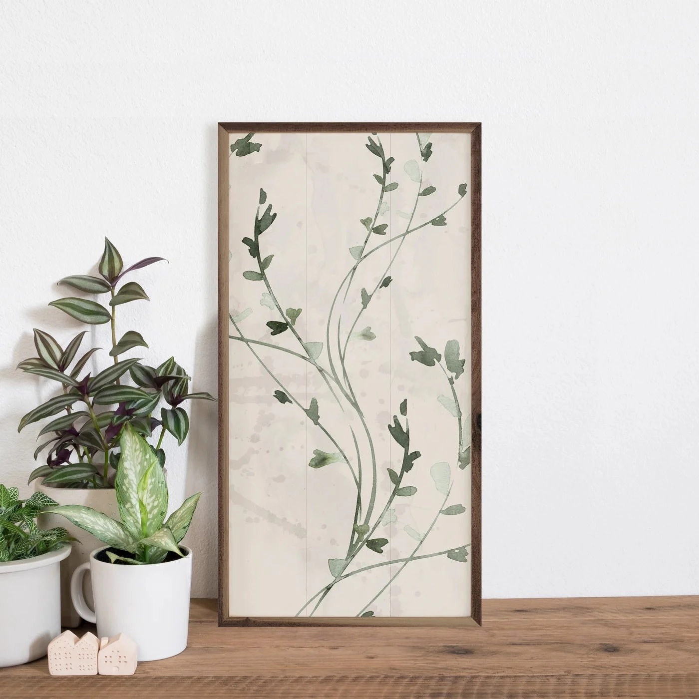 Botanical Panel 3 Thin Vines By Nina Blue Wood Framed Print