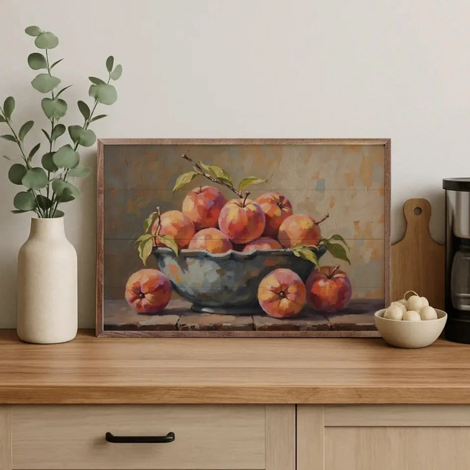 Bowl Of Peaches Wood Framed Print 