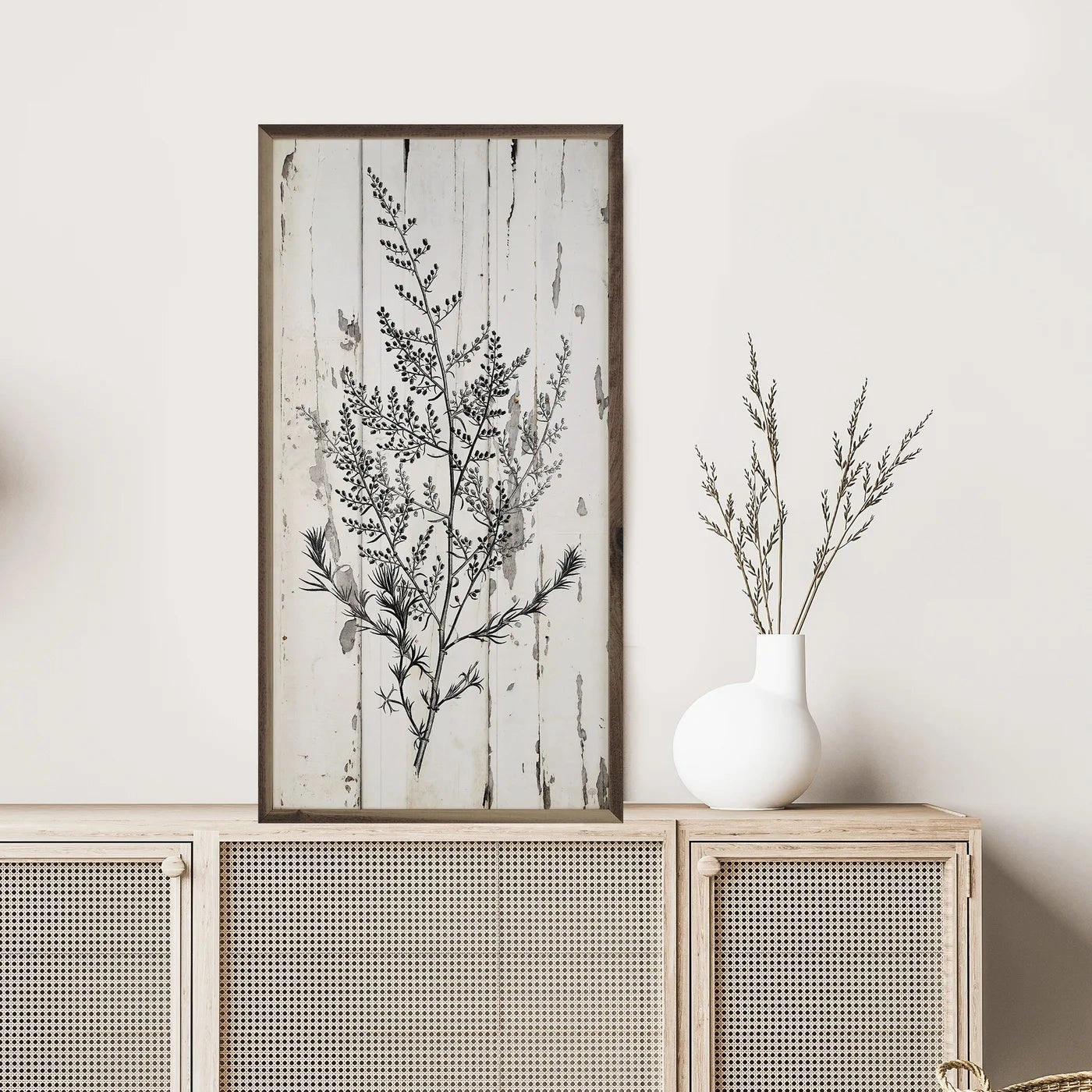 Branches Chippy Whitewash Wood Framed Print