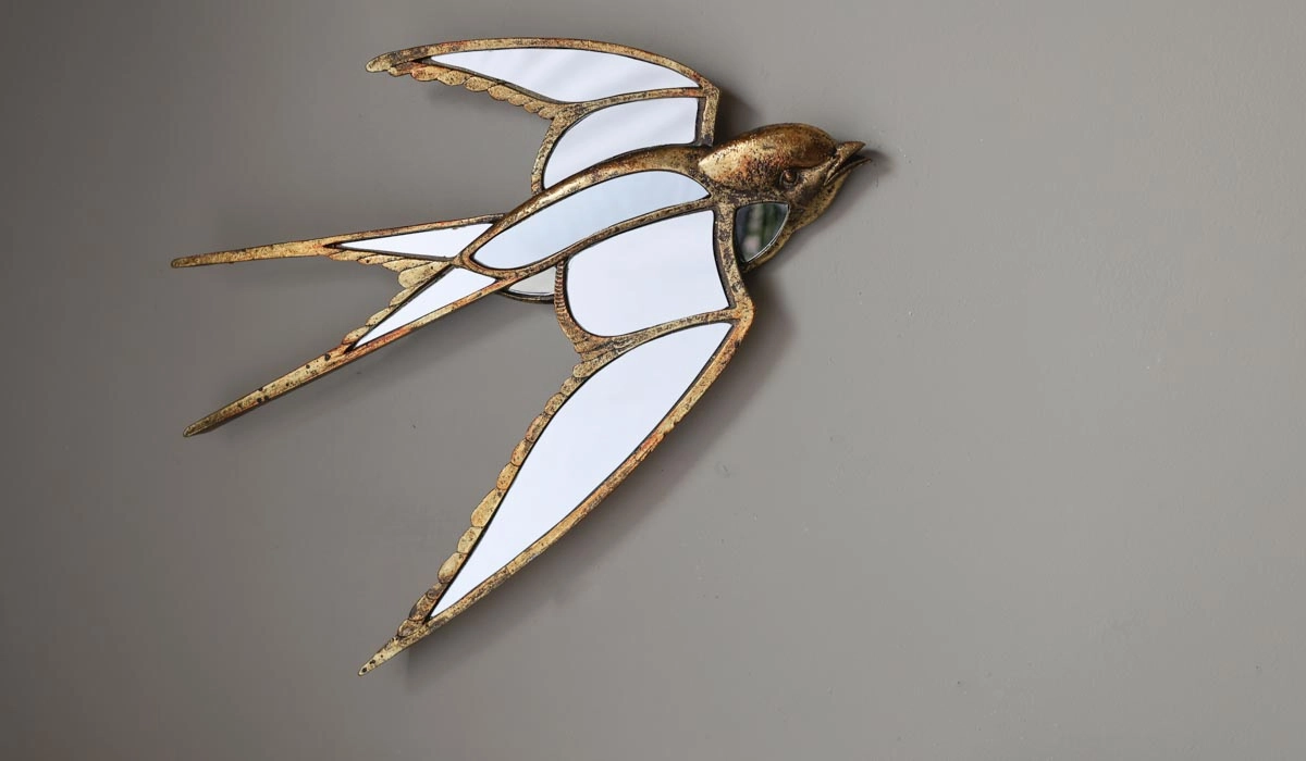 Brass & Mirror Swallow Wall Decoration