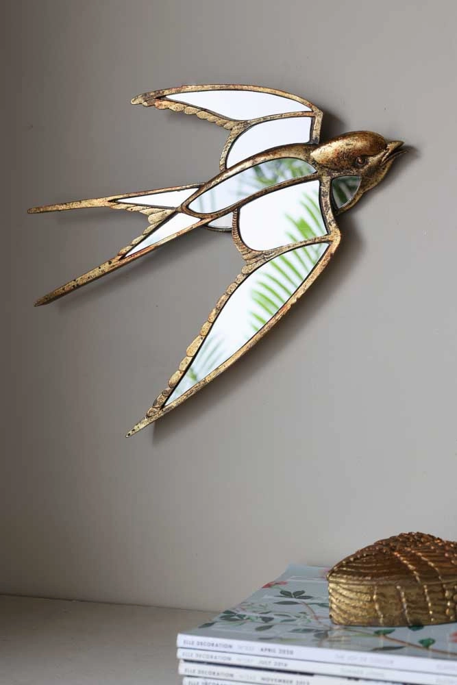Brass & Mirror Swallow Wall Decoration