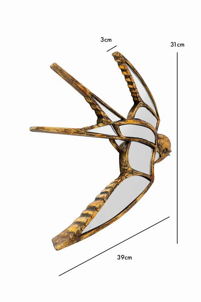 Brass & Mirror Swallow Wall Decoration