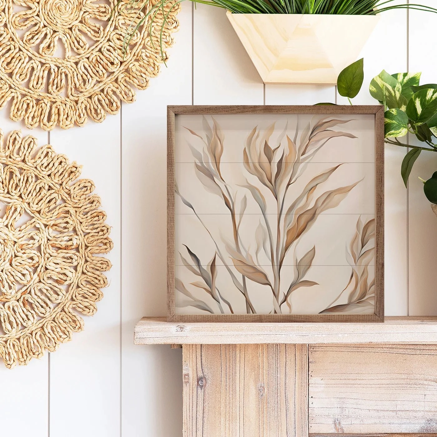 Brown And Tan Branches Wood Framed Print