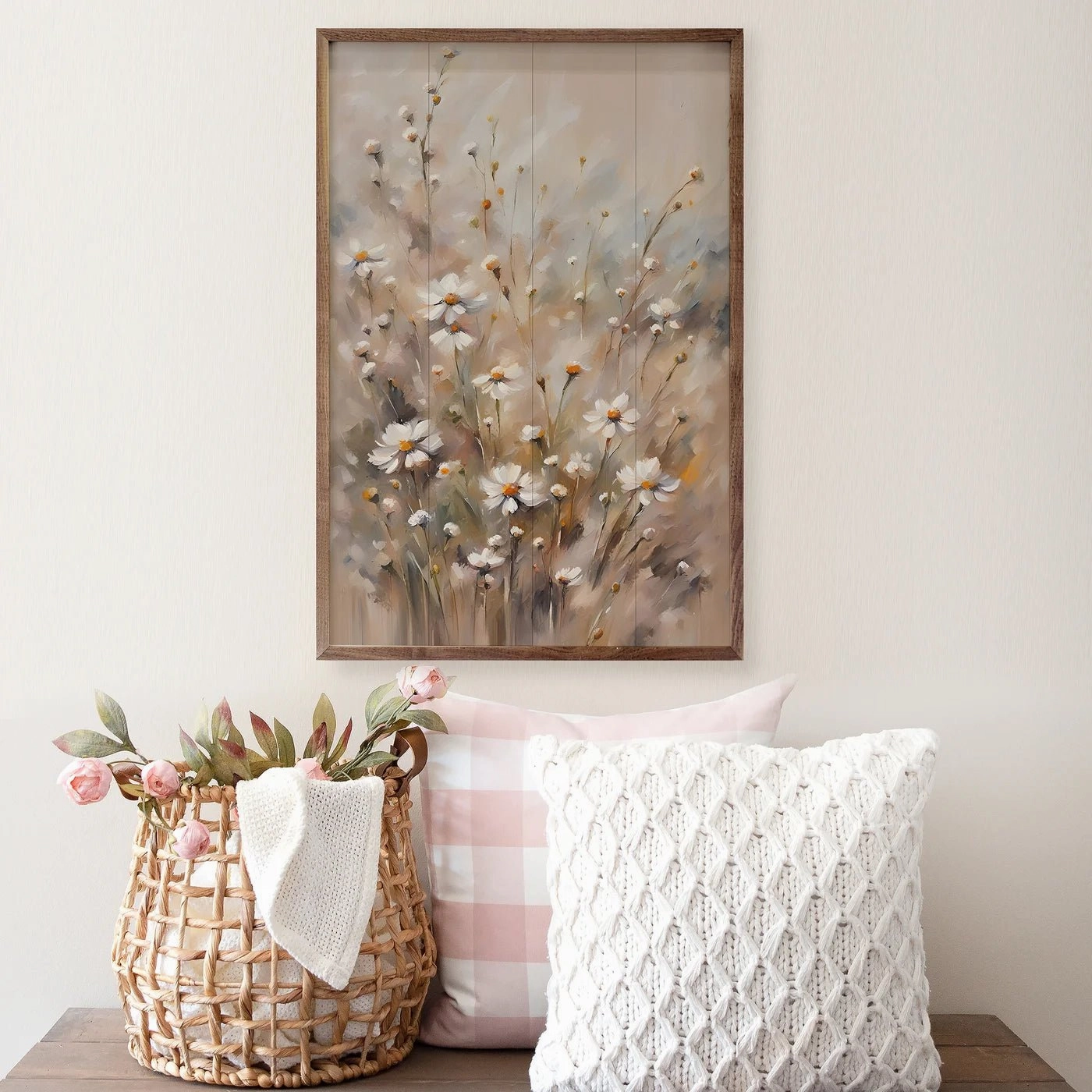 Brown And Tan Daisies Wood Framed Print