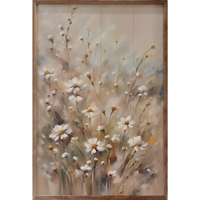 Brown And Tan Daisies Wood Framed Print 