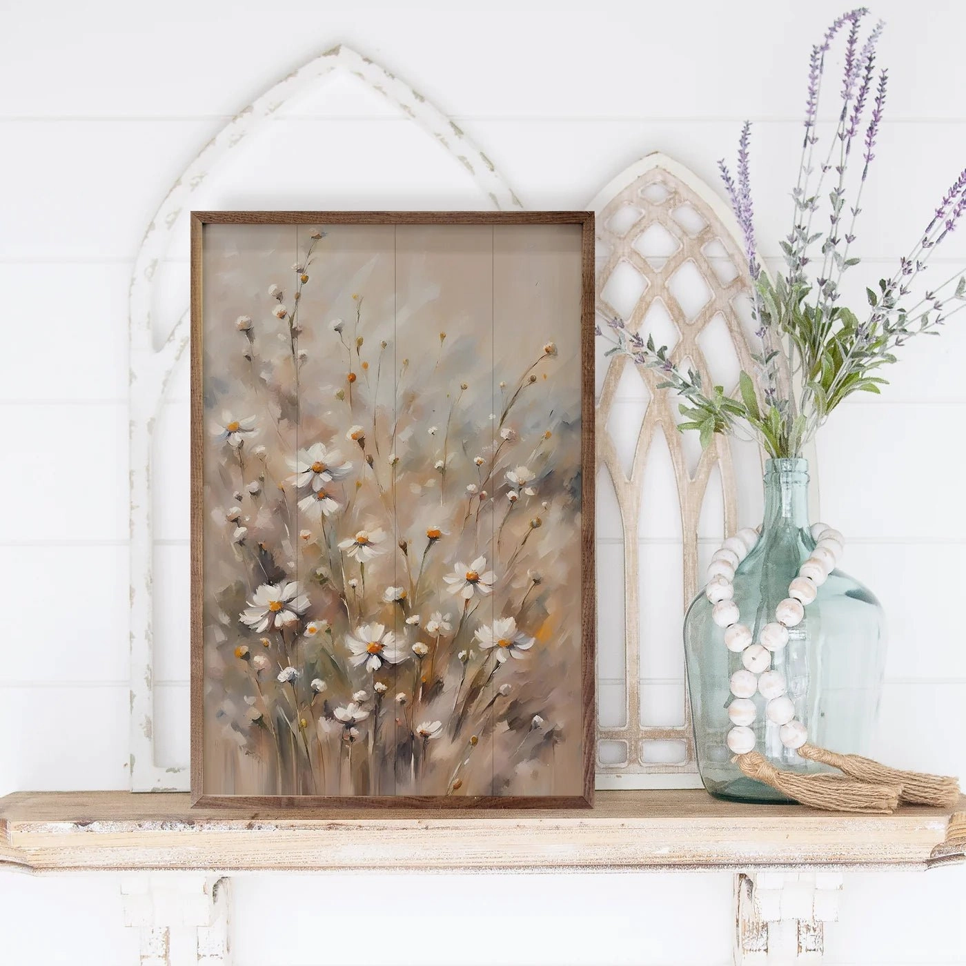 Brown And Tan Daisies Wood Framed Print
