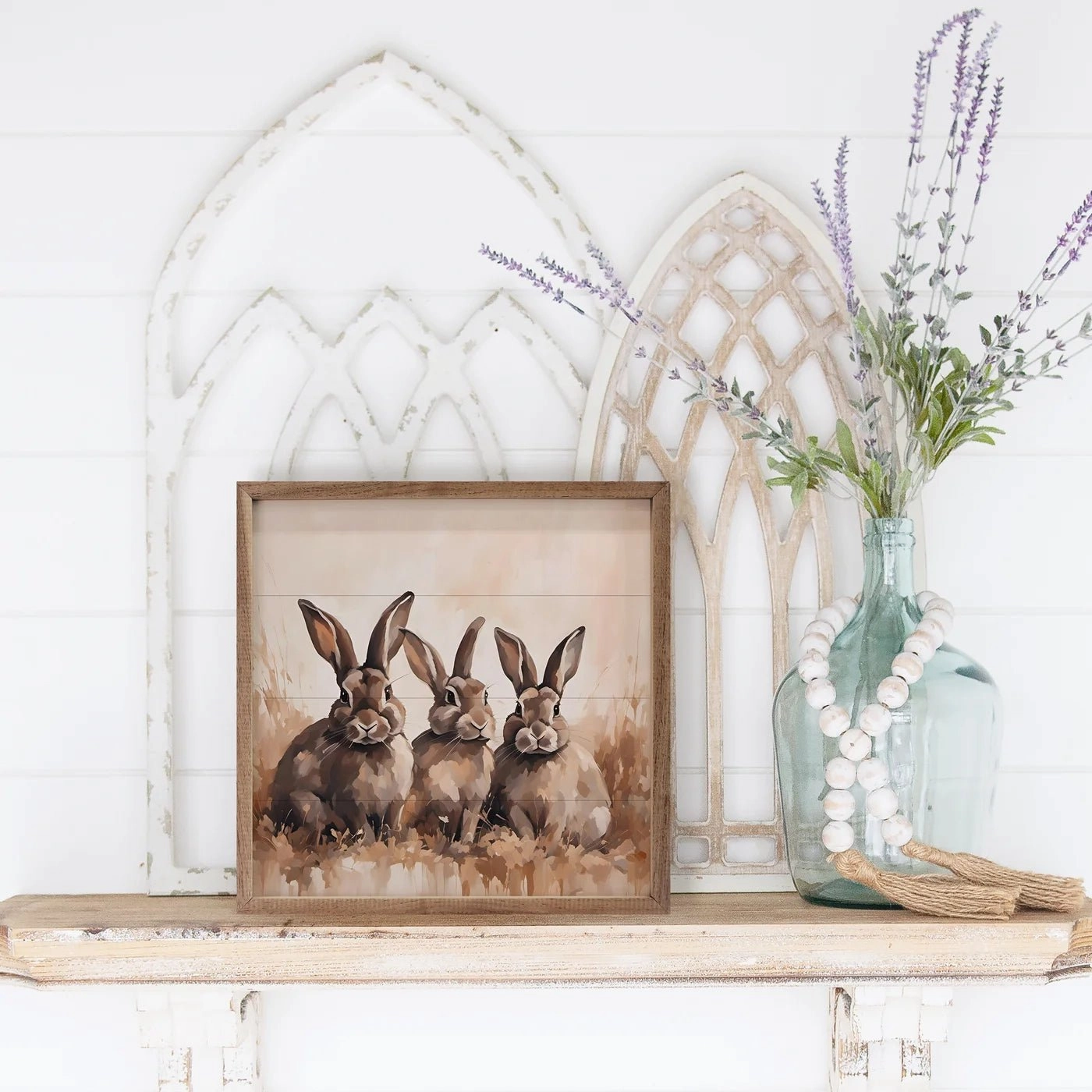 Brown Three Rabbits Wood Framed Print
