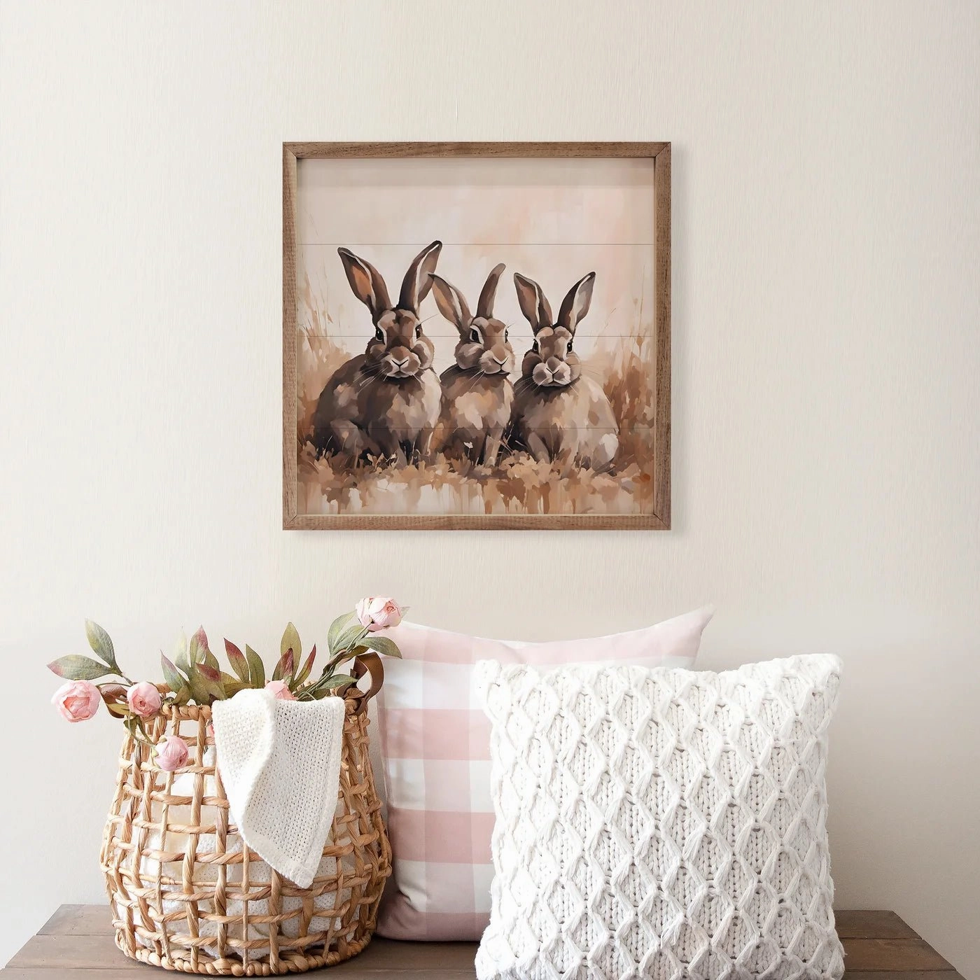 Brown Three Rabbits Wood Framed Print