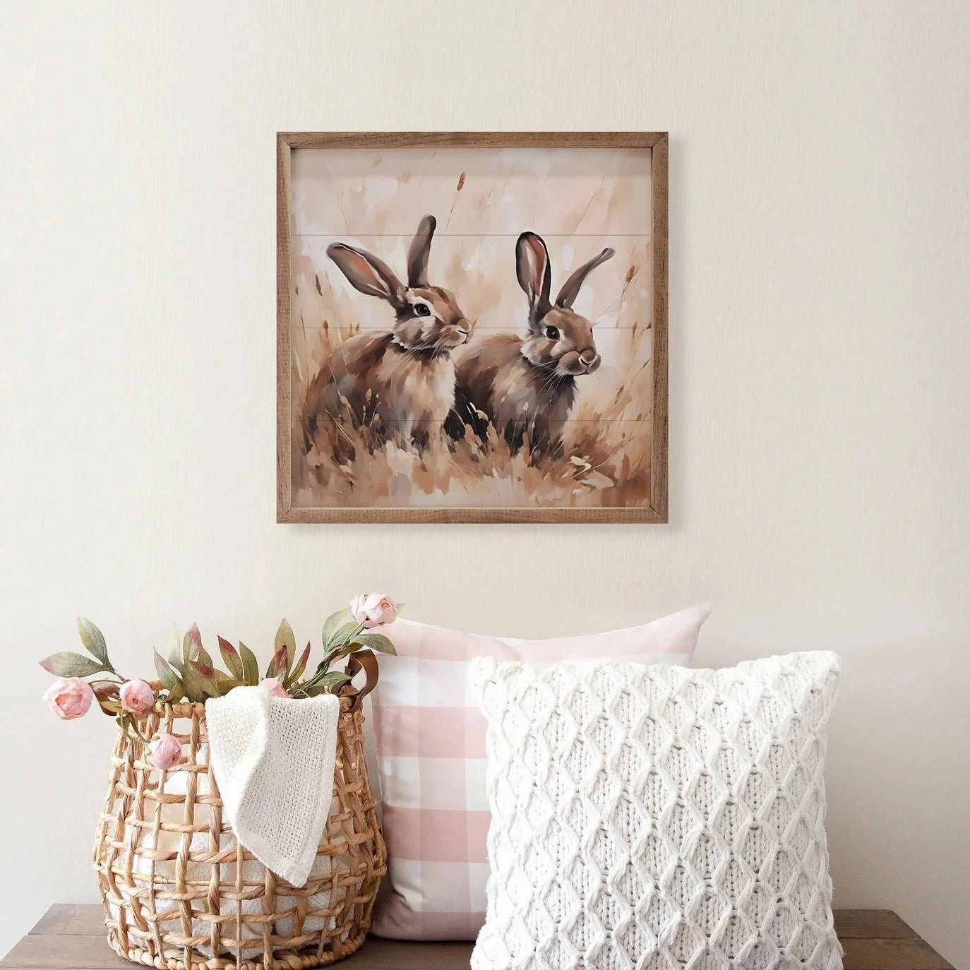 Brown Two Rabbits Wood Framed Print