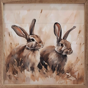Brown Two Rabbits Wood Framed Print 