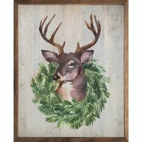 Buck Wreath Wood Framed Print 