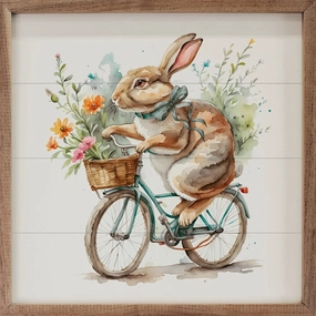 Bunny Flower Delivery White Wood Framed Print 
