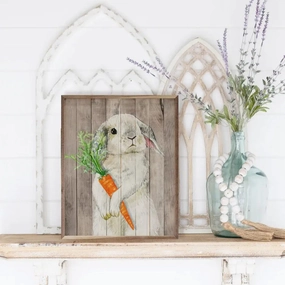 Bunny With Carrot Wood Framed Print 