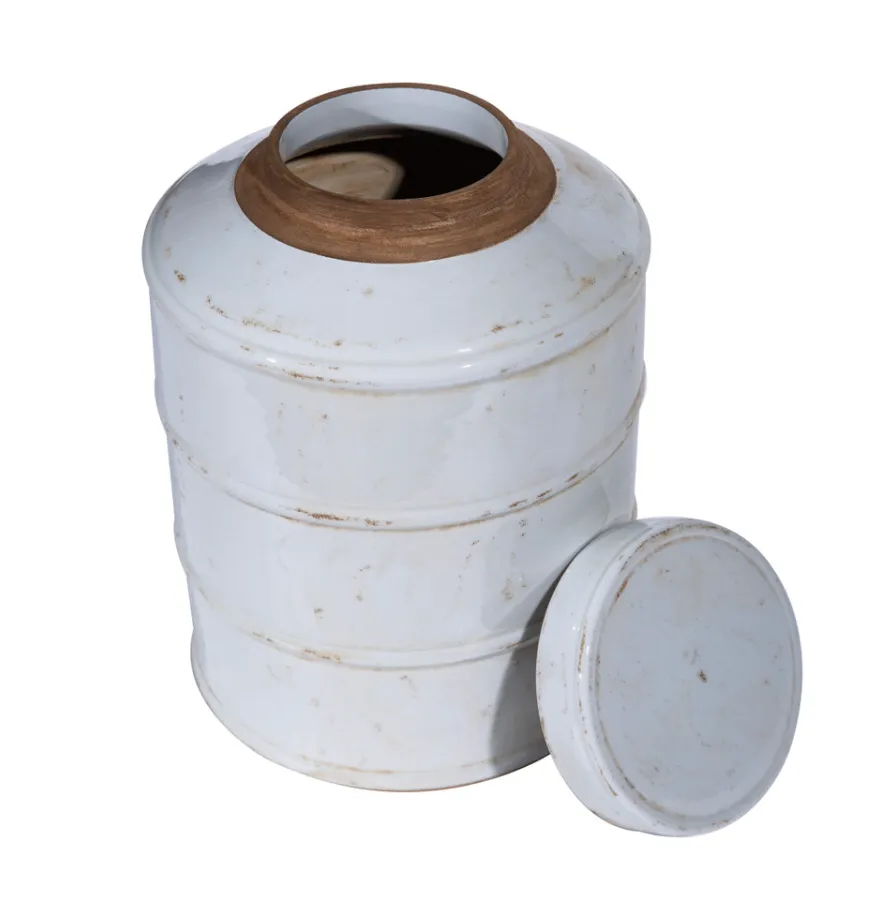 Busan White Horizontal Line Tea Jar