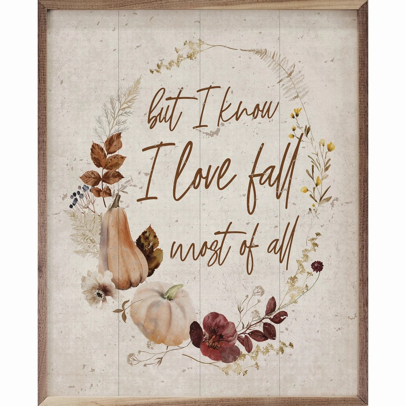 But I Know I Love Fall Wreath Wood Framed Print 