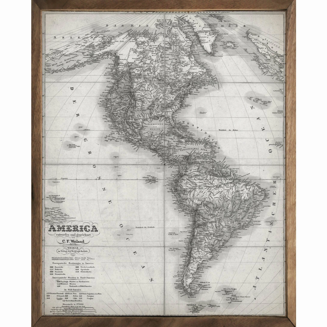 C.F. Weiland Grey American Map Wood Framed Print 