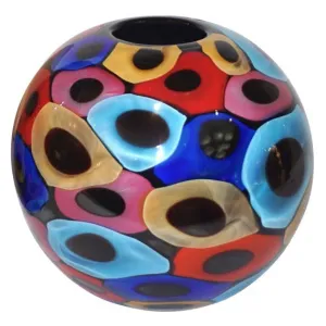 Camozzo 1990 Modern Black Azure Blue Red Pink Yellow Murano Glass Vase 