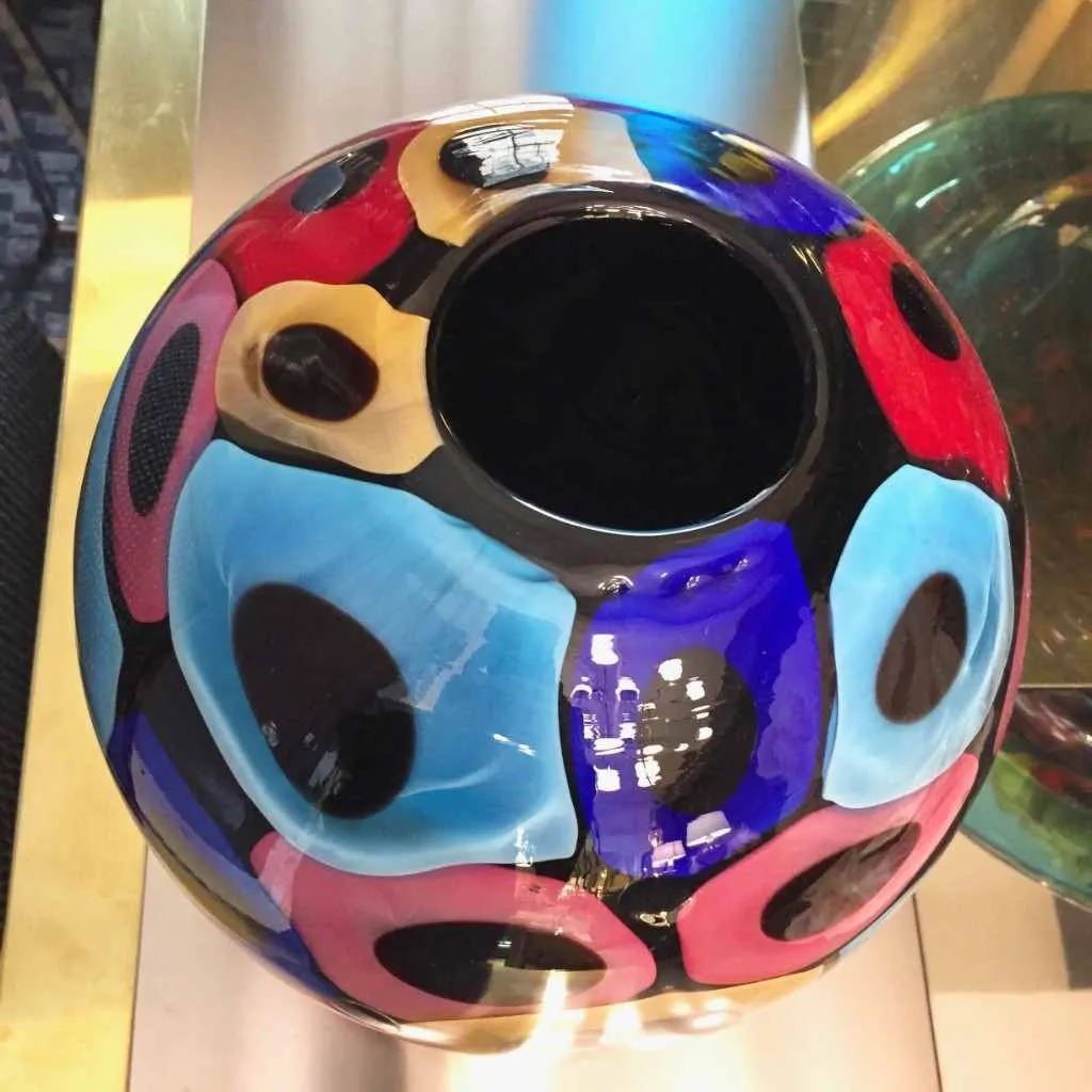 Camozzo 1990 Modern Black Azure Blue Red Pink Yellow Murano Glass Vase