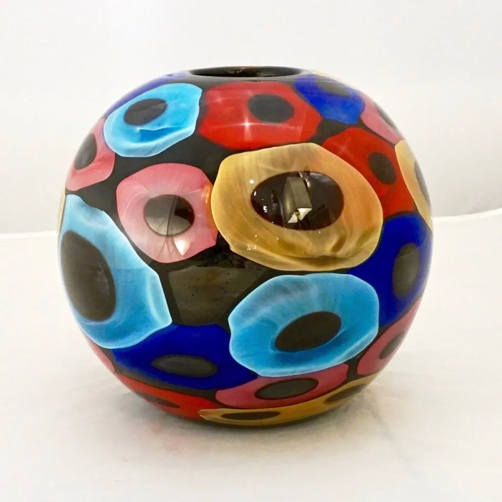 Camozzo 1990 Modern Black Azure Blue Red Pink Yellow Murano Glass Vase
