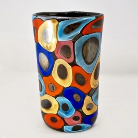 Camozzo 1990 Modern Black Azure Blue Red Pink Yellow Murano Tall Glass Vase 