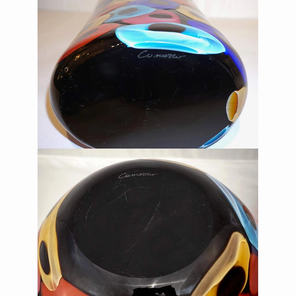 Camozzo 1990 Modern Black Azure Blue Red Pink Yellow Murano Tall Glass Vase
