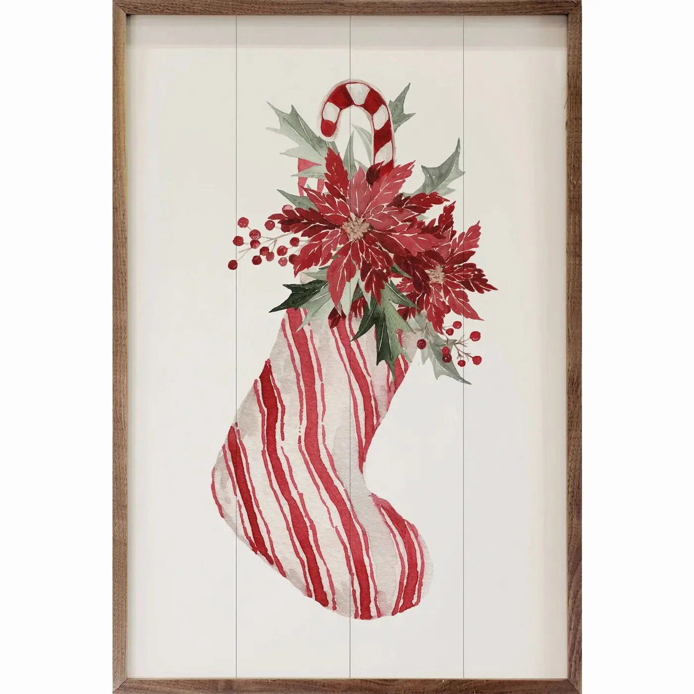 Candy Striped Filled Stocking Wood Framed Print 