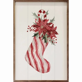 Candy Striped Filled Stocking Wood Framed Print 