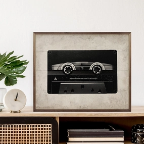 Cassette In Black & White Wood Framed Print 