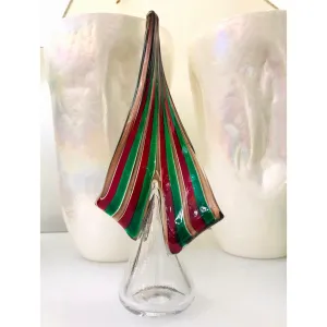 Cenedese 1980 Italian Vintage Green Red Copper Murano Glass Large Tree Sculpture 