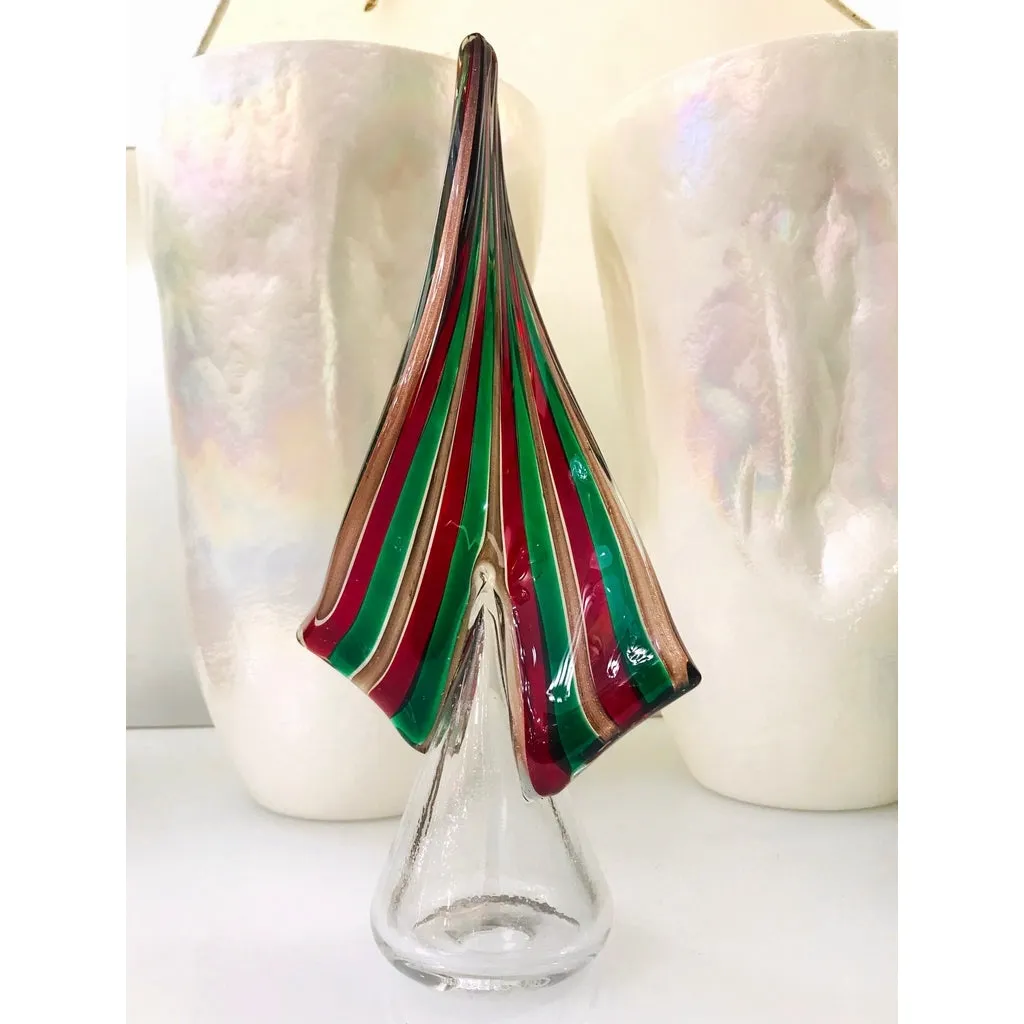 Cenedese 1980 Italian Vintage Green Red Copper Murano Glass Large Tree Sculpture 