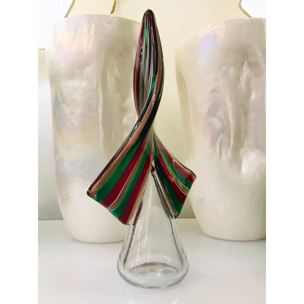 Cenedese 1980 Italian Vintage Green Red Copper Murano Glass Large Tree Sculpture