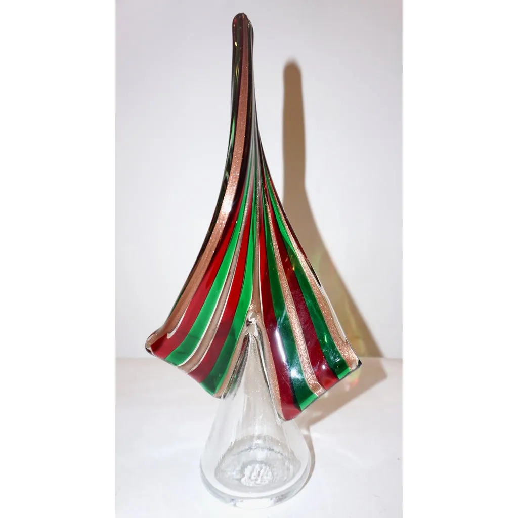 Cenedese 1980 Italian Vintage Green Red Copper Murano Glass Large Tree Sculpture