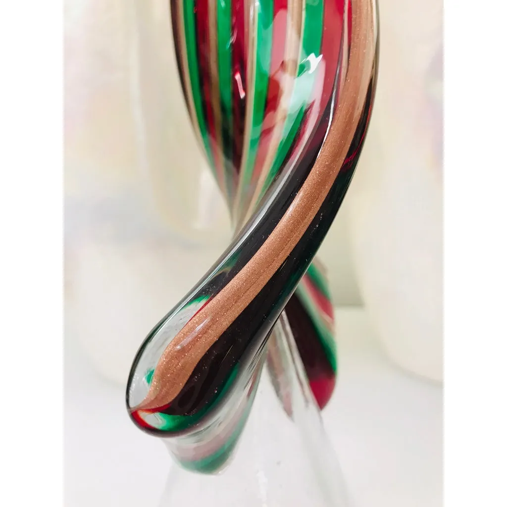 Cenedese 1980 Italian Vintage Green Red Copper Murano Glass Large Tree Sculpture