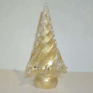 Cenedese 1980s Italian Modern 24K Gold Dust Twisted Murano Glass Tree Sculpture 