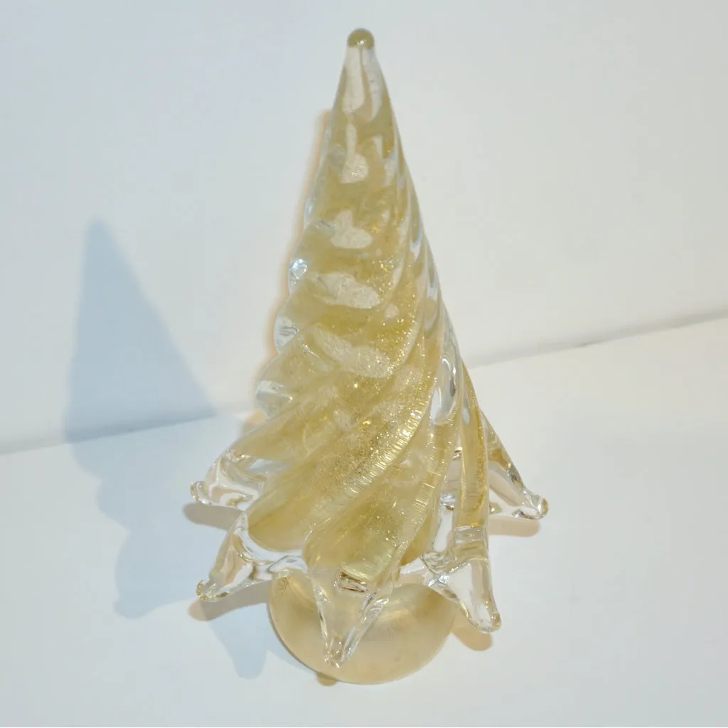 Cenedese 1980s Italian Modern 24K Gold Dust Twisted Murano Glass Tree Sculpture