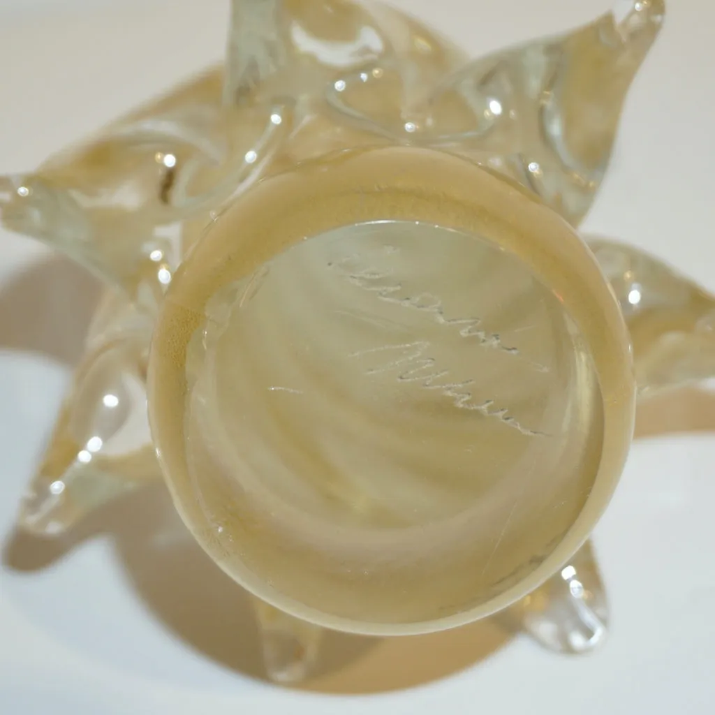 Cenedese 1980s Italian Modern 24K Gold Dust Twisted Murano Glass Tree Sculpture
