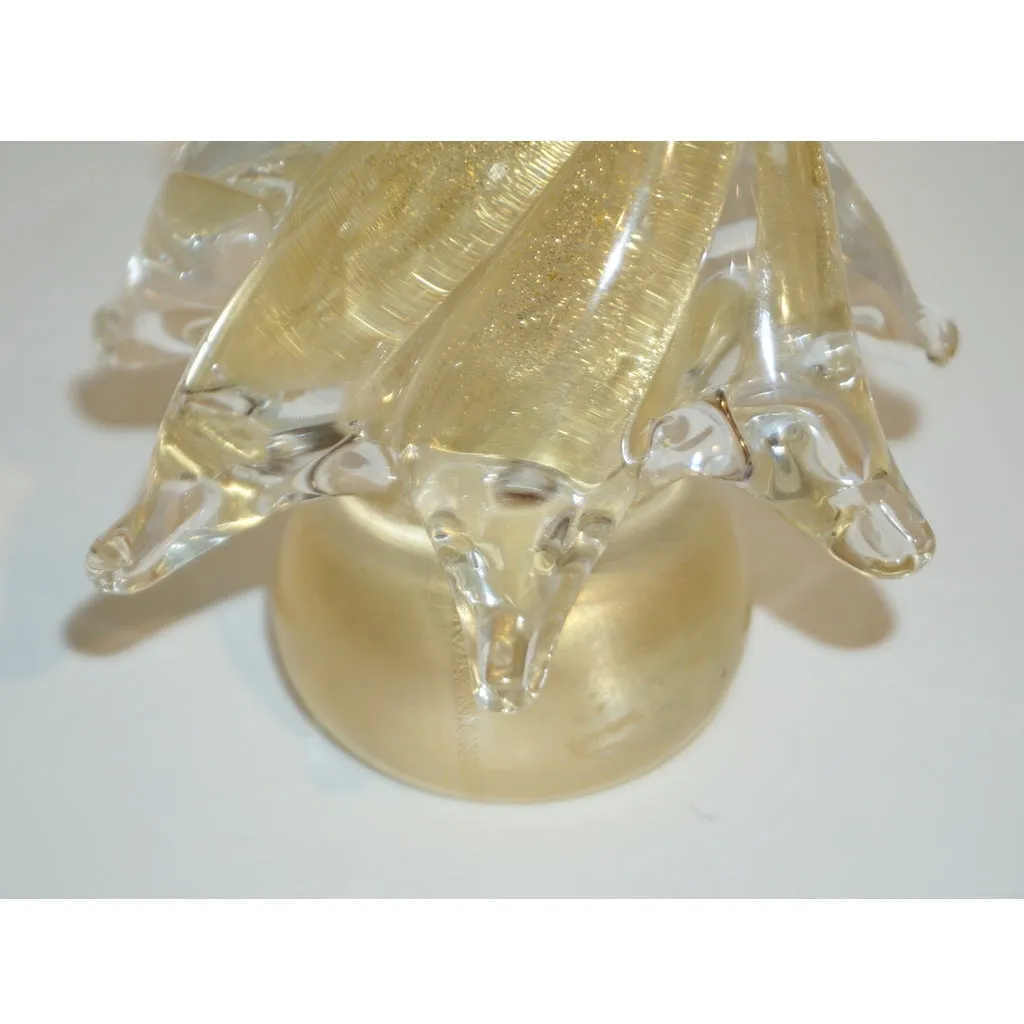 Cenedese 1980s Italian Modern 24K Gold Dust Twisted Murano Glass Tree Sculpture