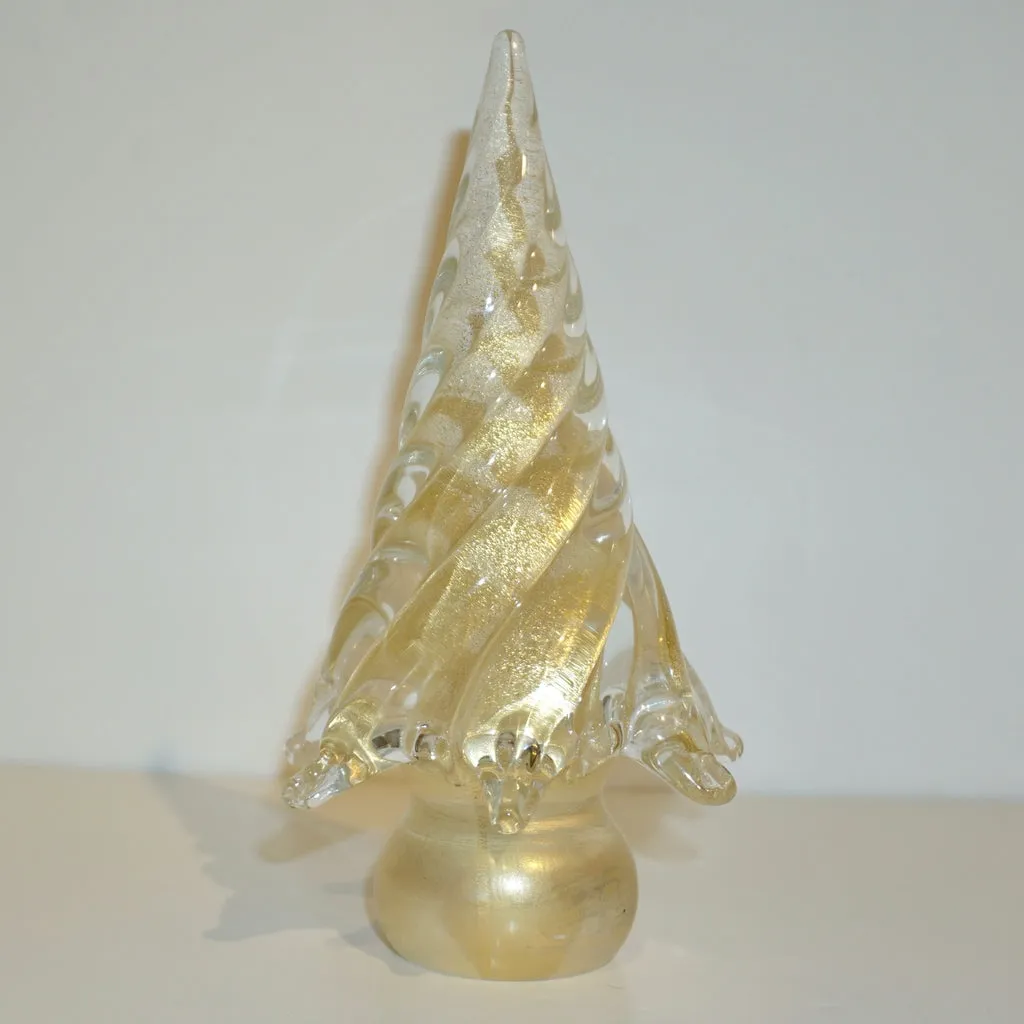 Cenedese 1980s Italian Modern 24K Gold Dust Twisted Murano Glass Tree Sculpture 