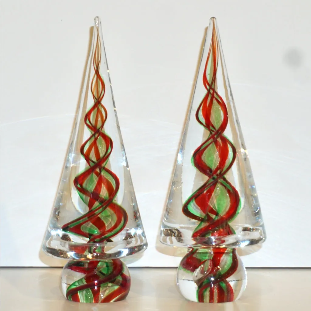 Cenedese 1980s Italian Modern Green Red Crystal Murano Glass Tree Sculpture