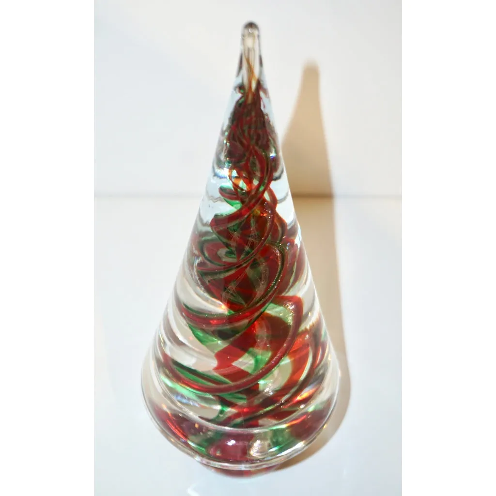 Cenedese 1980s Italian Modern Green Red Crystal Murano Glass Tree Sculpture
