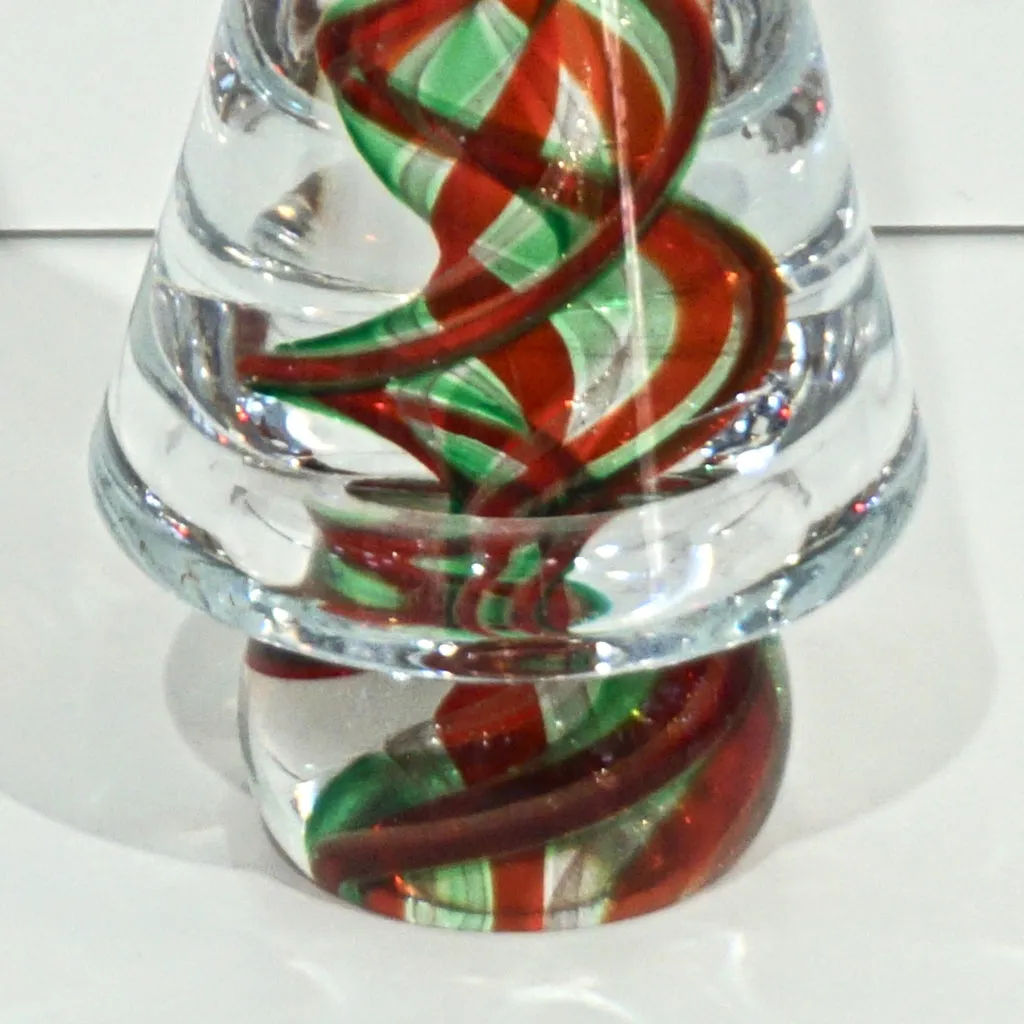 Cenedese 1980s Italian Modern Green Red Crystal Murano Glass Tree Sculpture