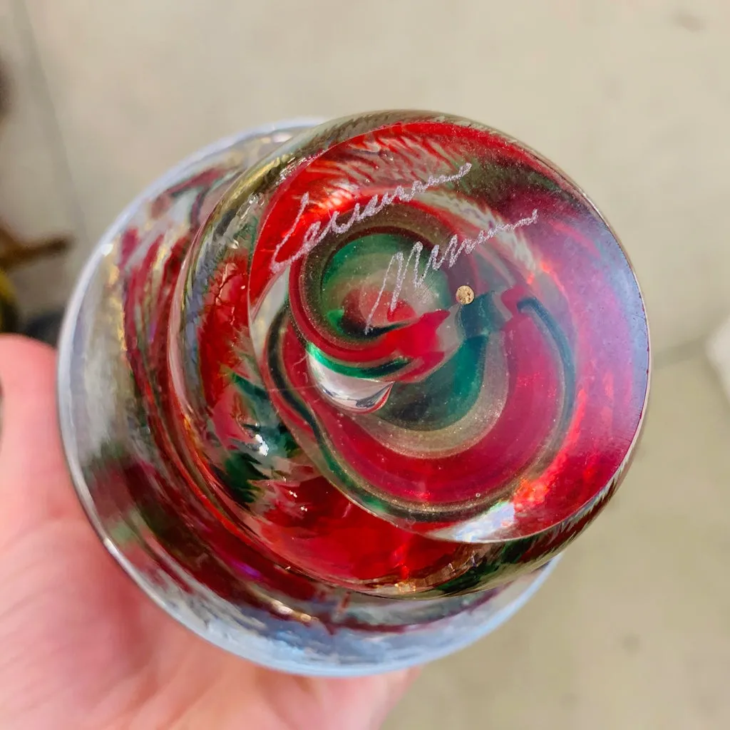 Cenedese 1980s Italian Modern Green Red Crystal Murano Glass Tree Sculpture