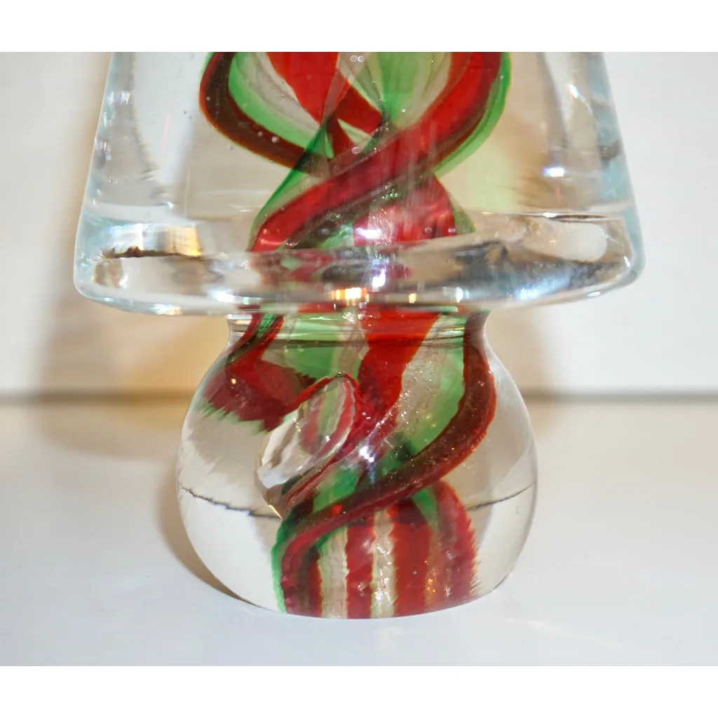 Cenedese 1980s Italian Modern Green Red Crystal Murano Glass Tree Sculpture