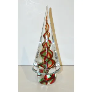 Cenedese 1980s Italian Modern Green Red Crystal Murano Glass Tree Sculpture 