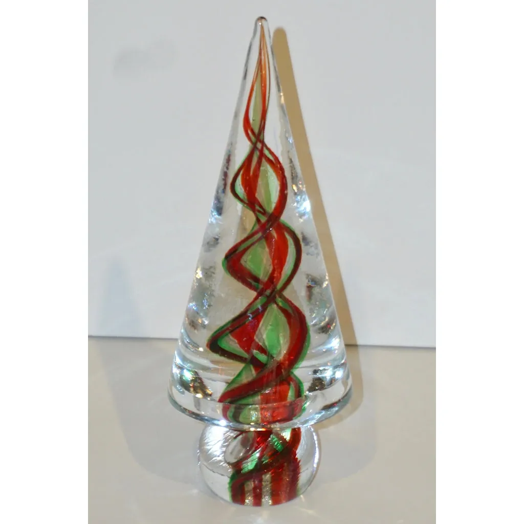 Cenedese 1980s Italian Modern Green Red Crystal Murano Glass Tree Sculpture