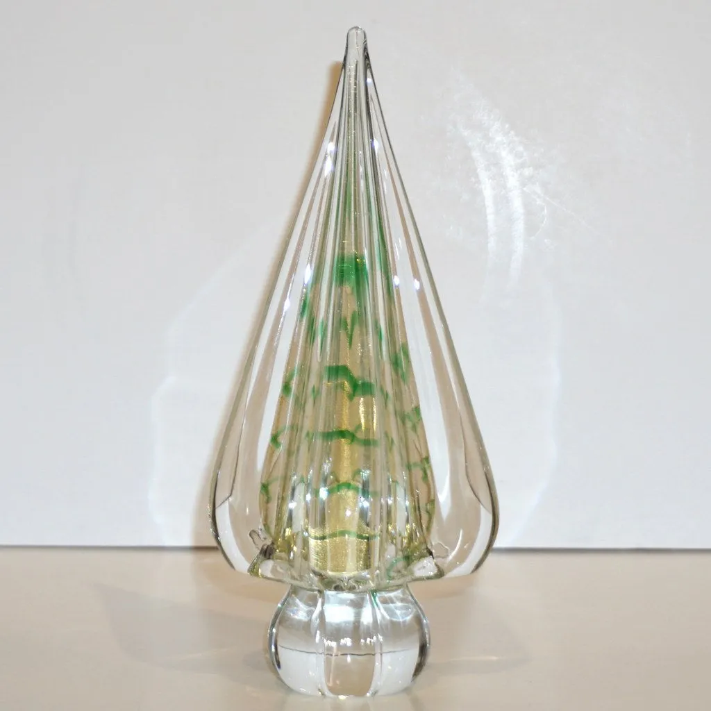 Cenedese 1980s Italian Vintage Green Gold Crystal Murano Glass Tree Sculpture 